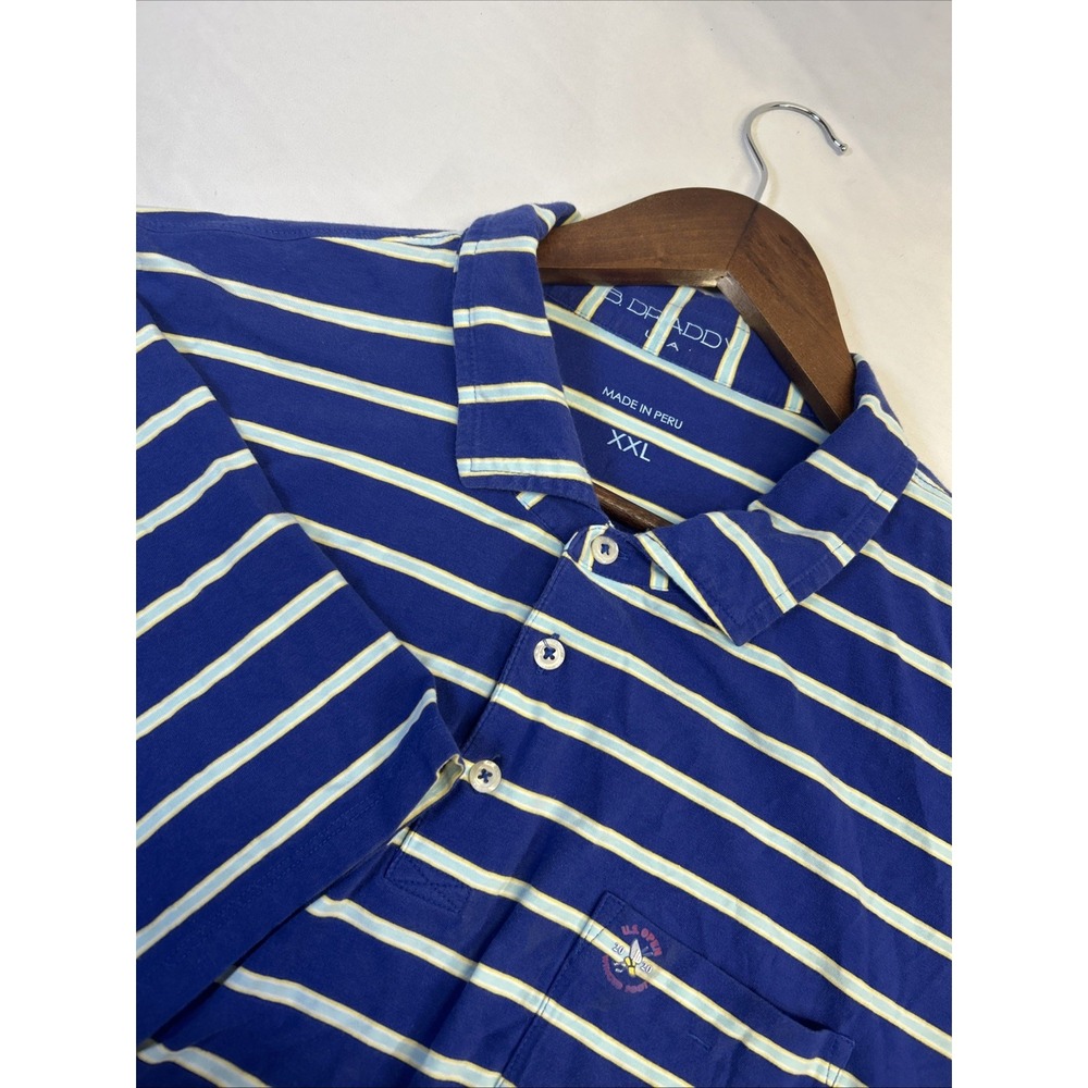 B. Draddy Golf Stretch Polo Shirt Blue Striped Cotton Blend Button Up‎ Men's XL